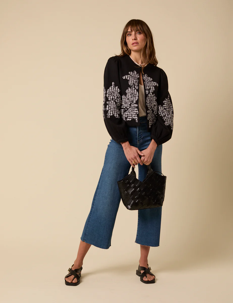 Black Floral Gingham Detail Jacket - Image 2