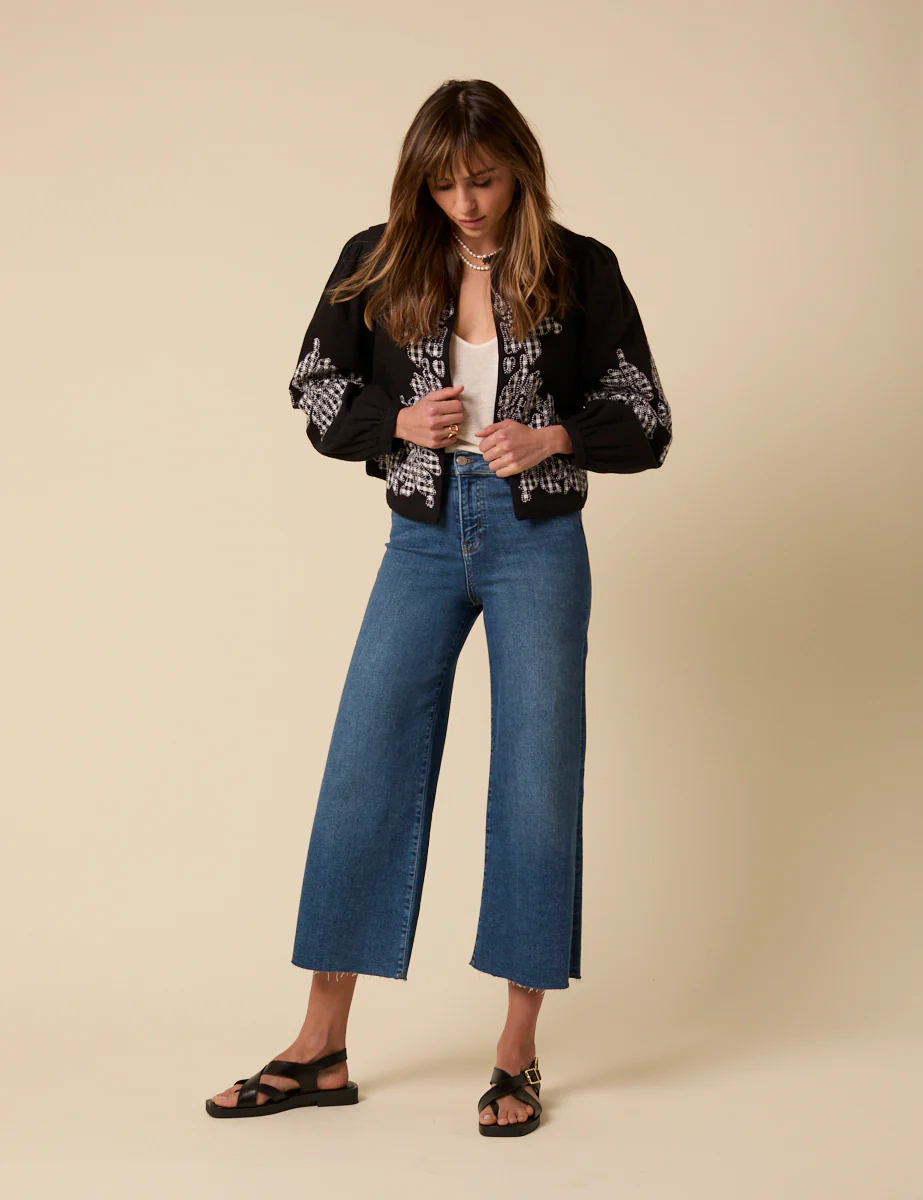 Black Floral Gingham Detail Jacket - Image 3