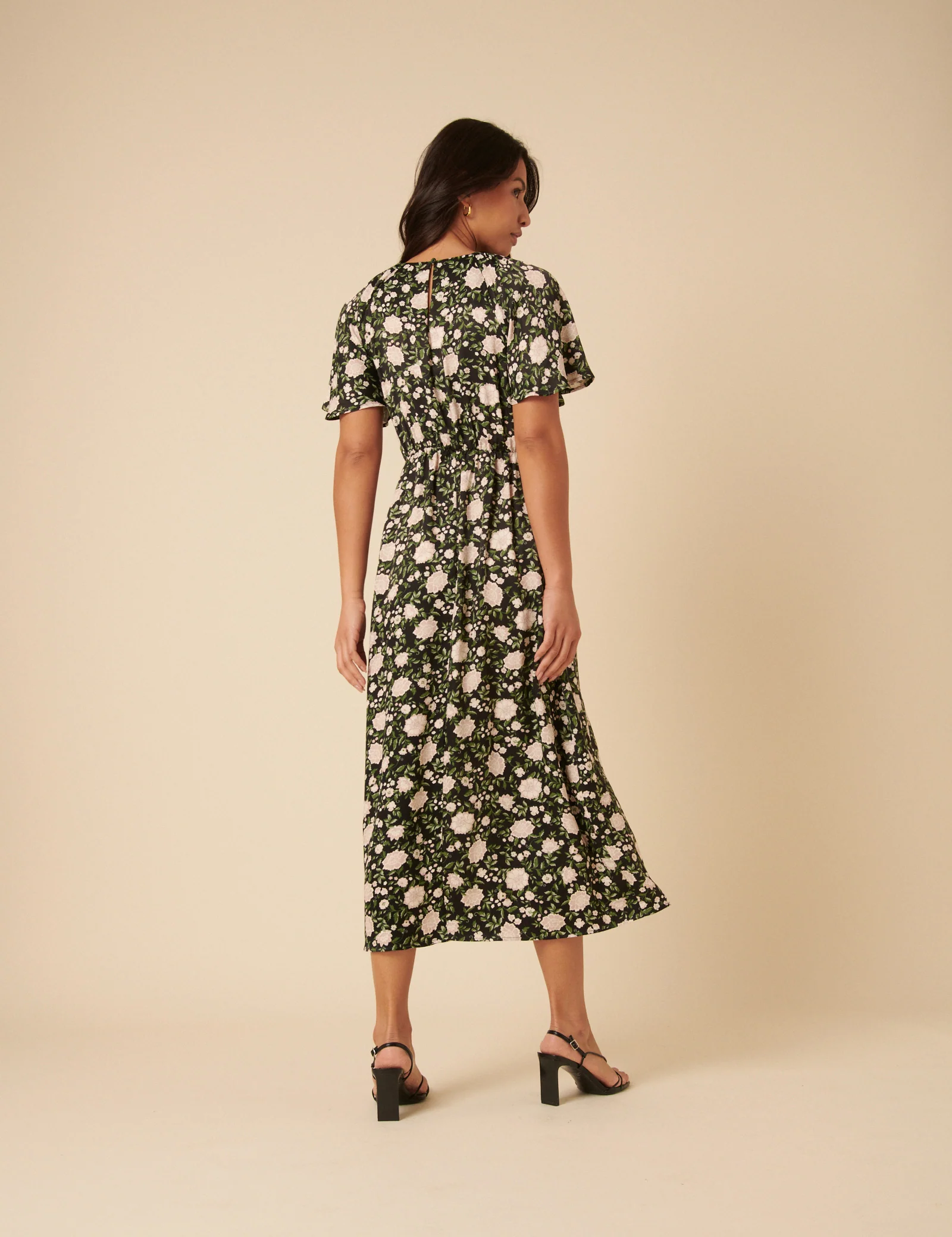 Black Floral Madeira Frill Sleeve Midi Dress - Image 4