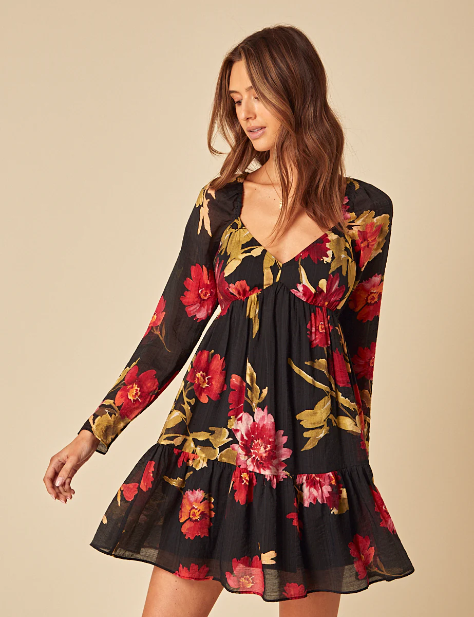Black Floral Marti Mini Dress - Image 3