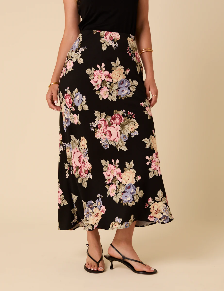 Black Floral Mila Midi Slip Skirt - Image 2