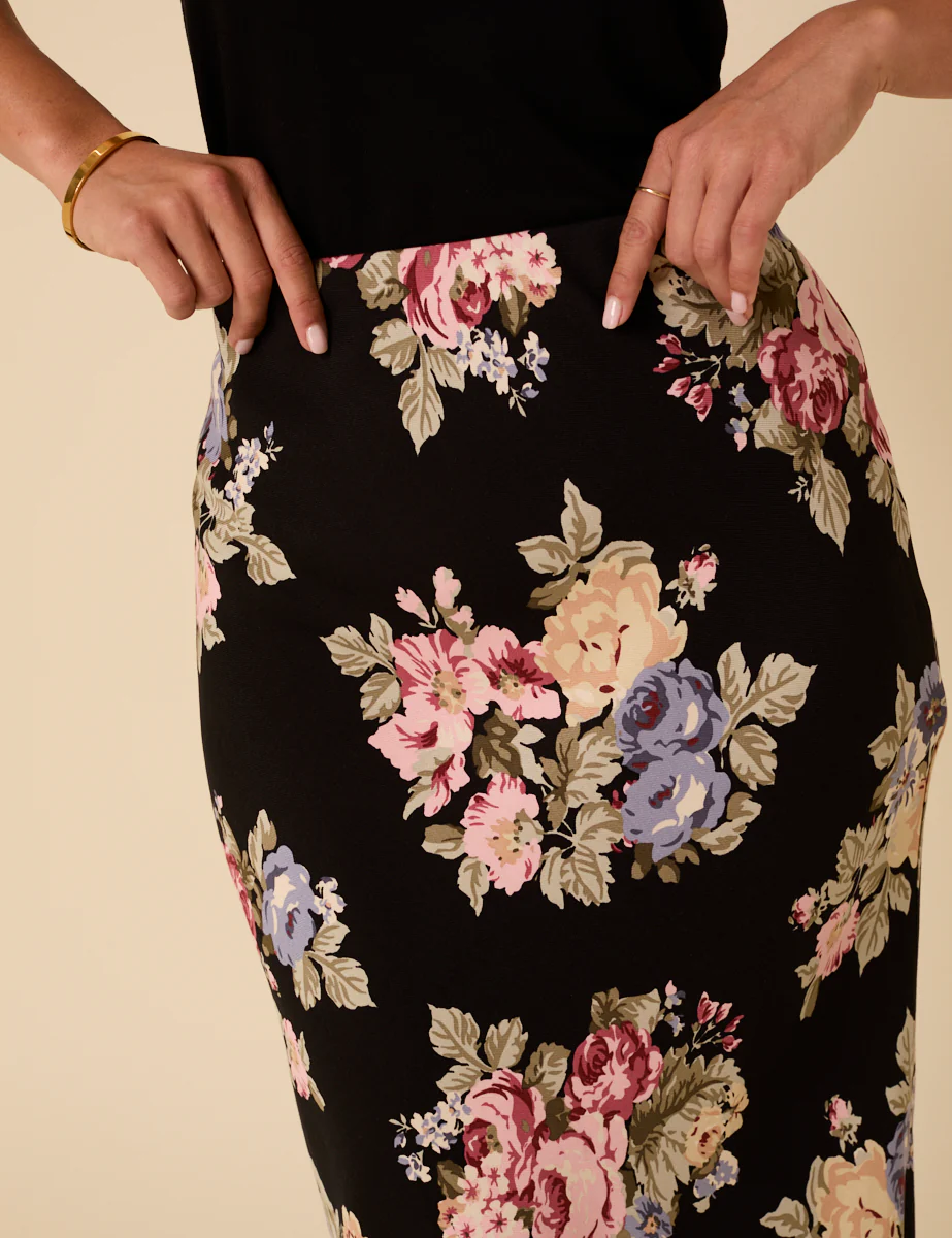 Black Floral Mila Midi Slip Skirt - Image 3