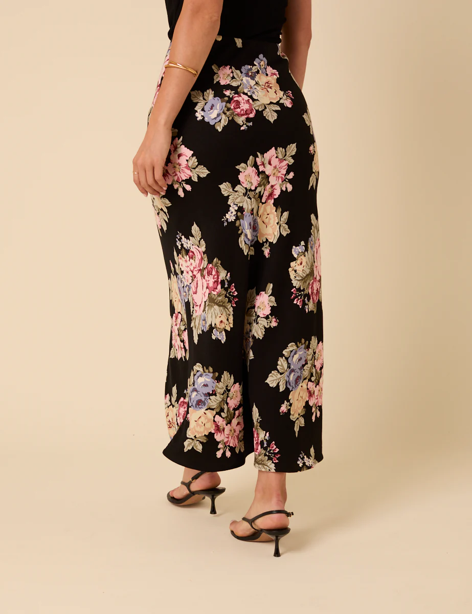 Black Floral Mila Midi Slip Skirt - Image 4