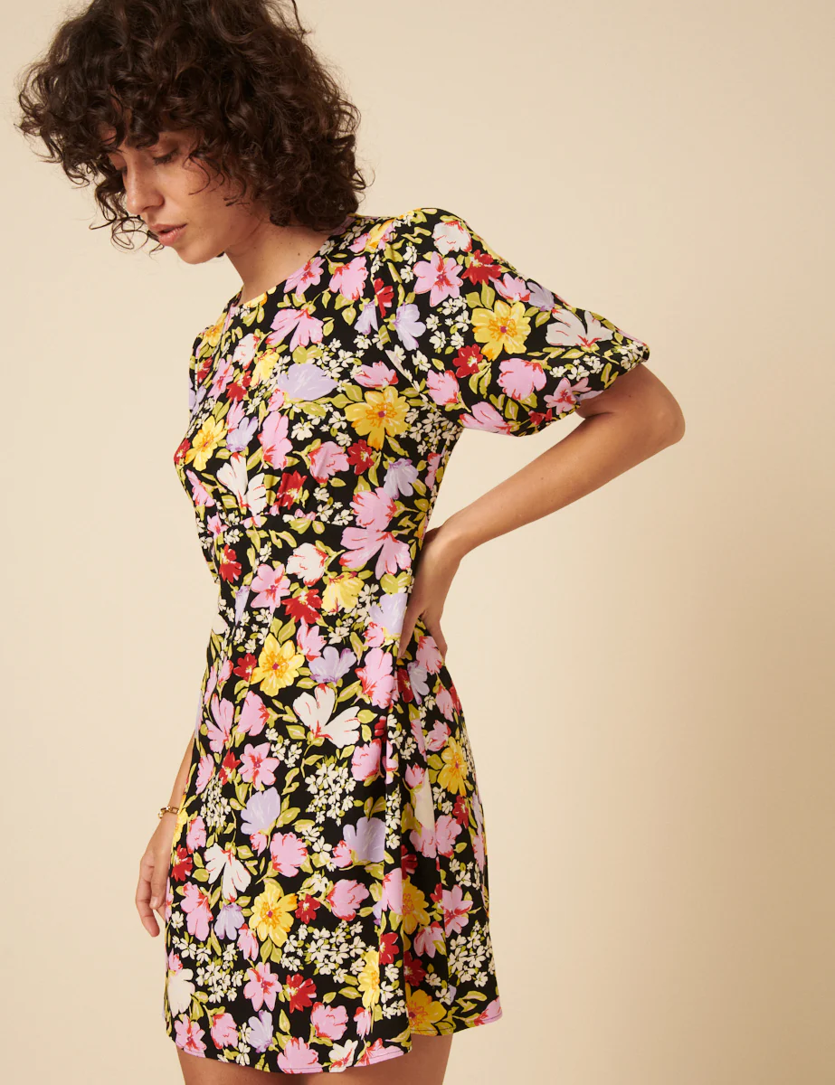 Black Floral Benita Mini Dress - Image 3