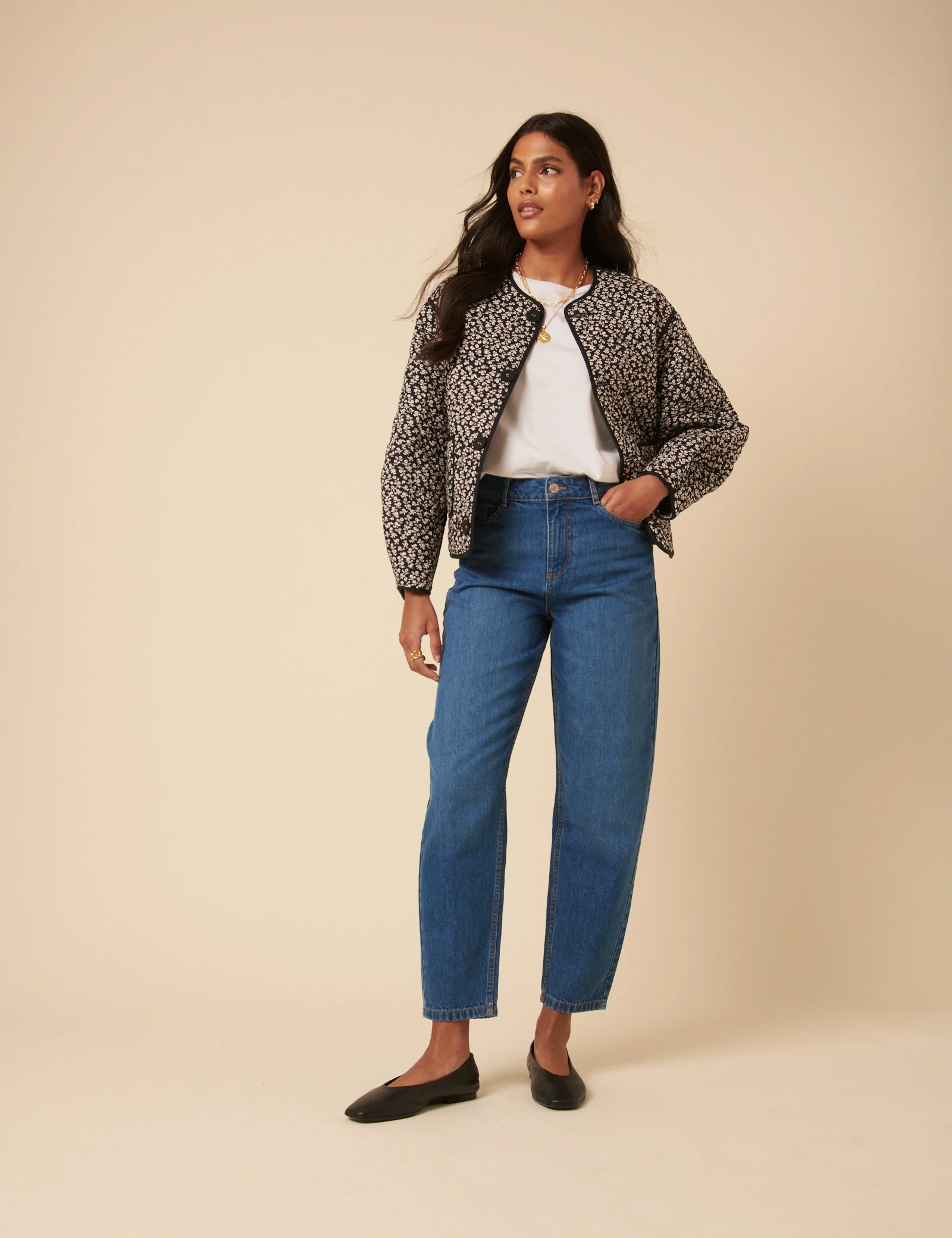 Black Floral Quilted Reversible Jacket - Image 5