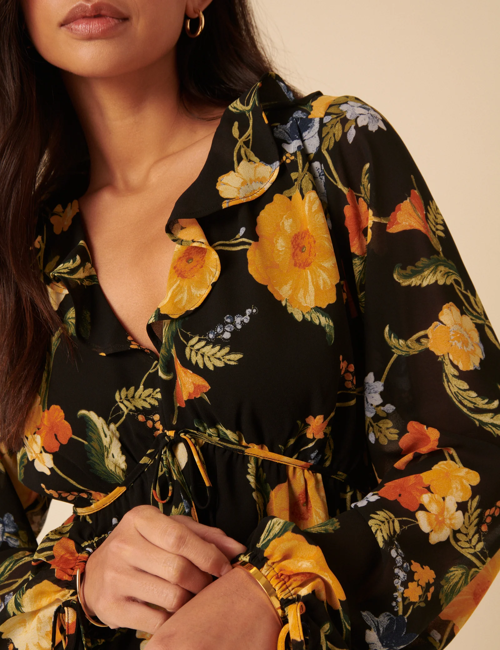 Black Floral Ruffle Top - Image 2