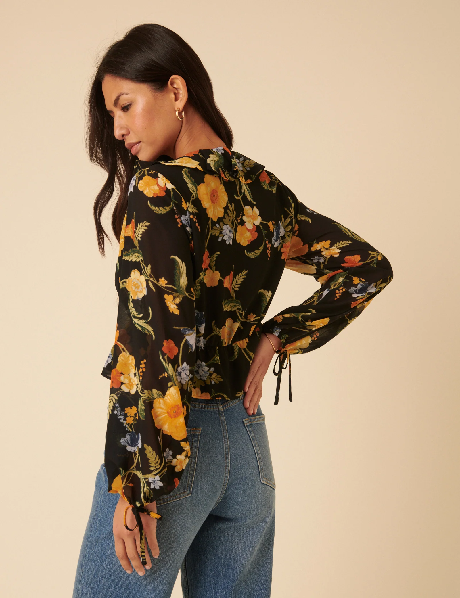 Black Floral Ruffle Top - Image 4