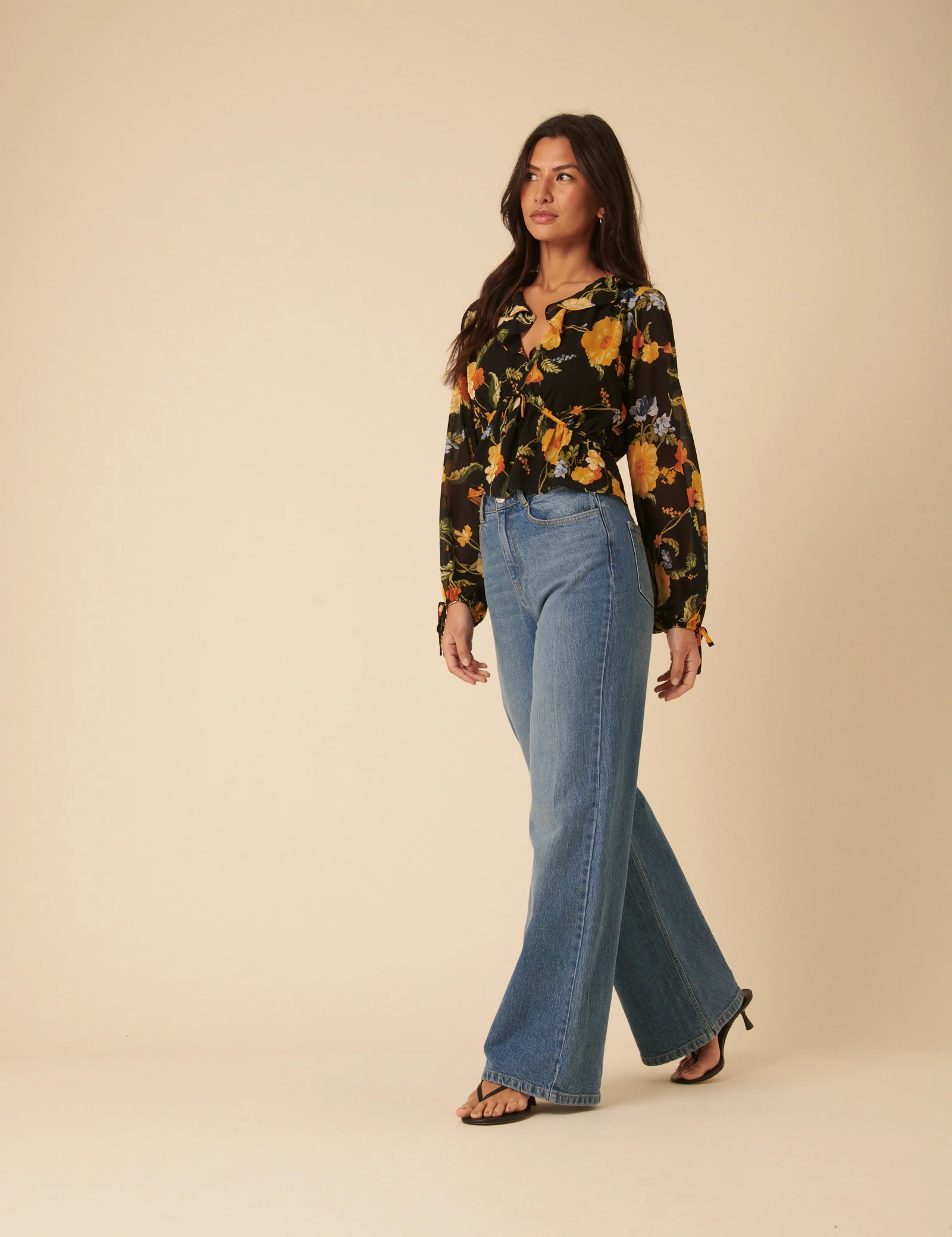 Black Floral Ruffle Top - Image 5