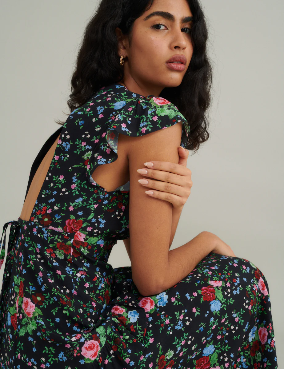 Black Ditsy Floral Seren Midi Dress - Image 2