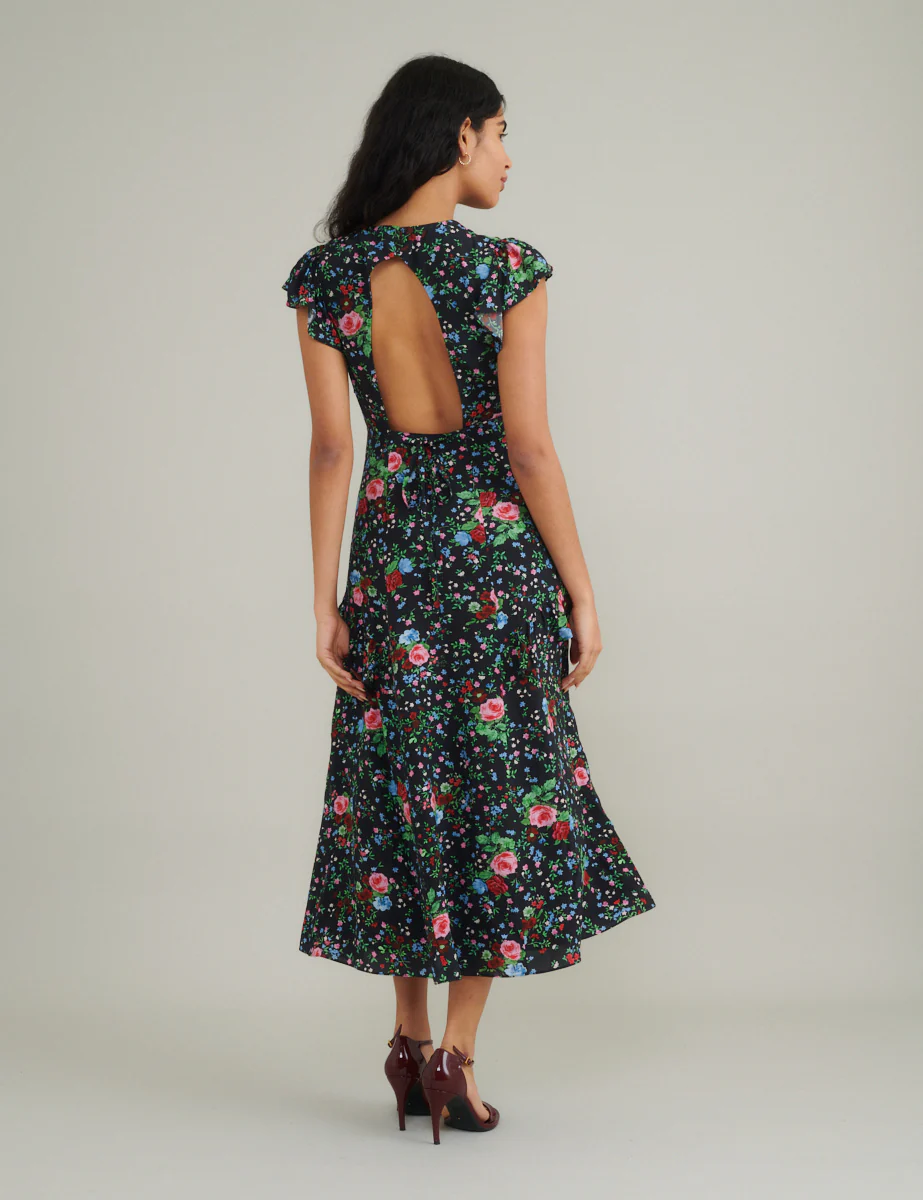 Black Ditsy Floral Seren Midi Dress - Image 4