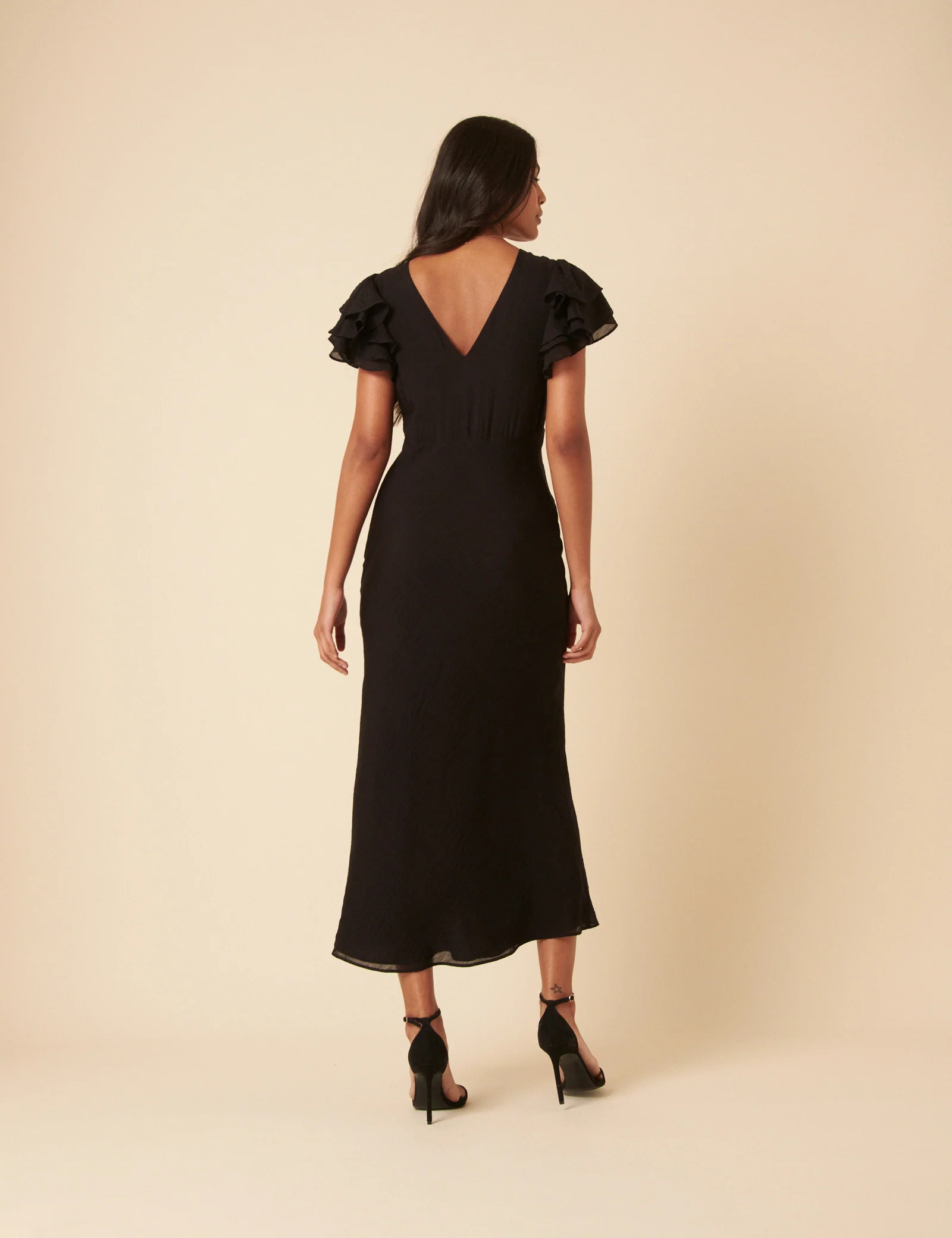 Black Frill Sleeve Lola Midi Dress - Image 5