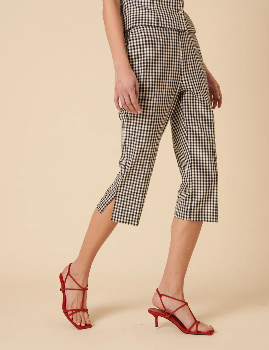 Black Gingham Capri Trousers - Image 2