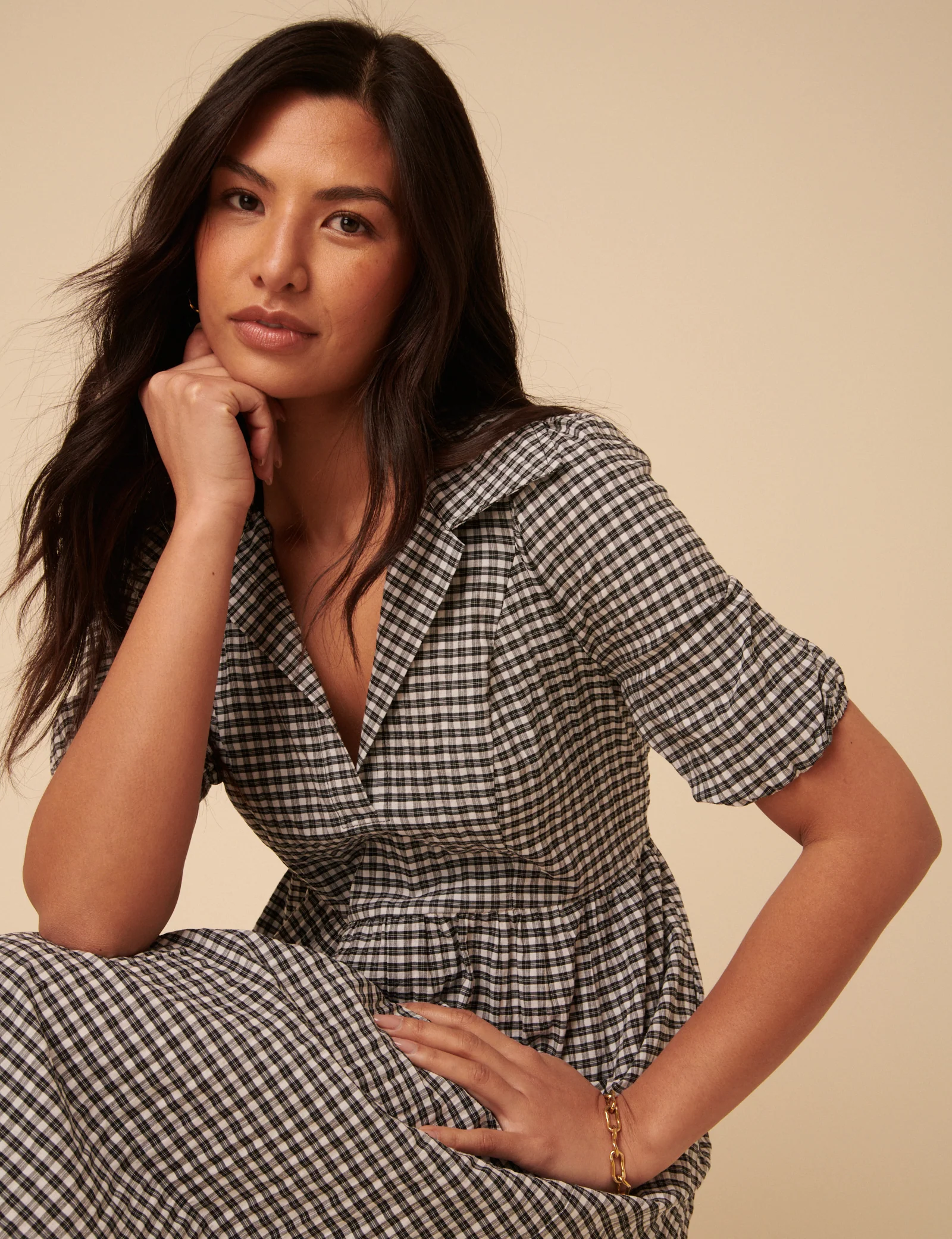 Black Gingham Collared Hebe Midi Dress - Image 3