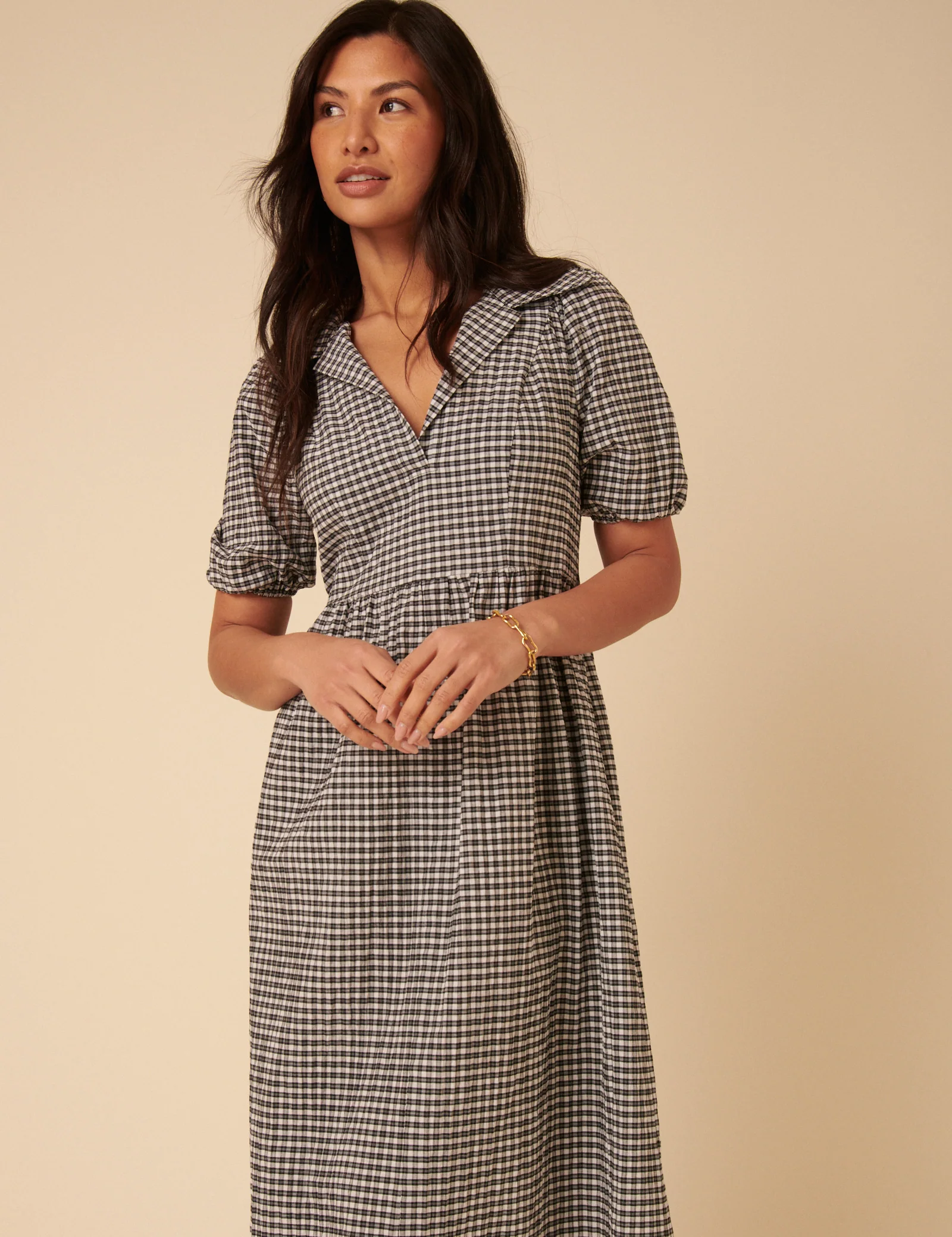 Black Gingham Collared Hebe Midi Dress - Image 4