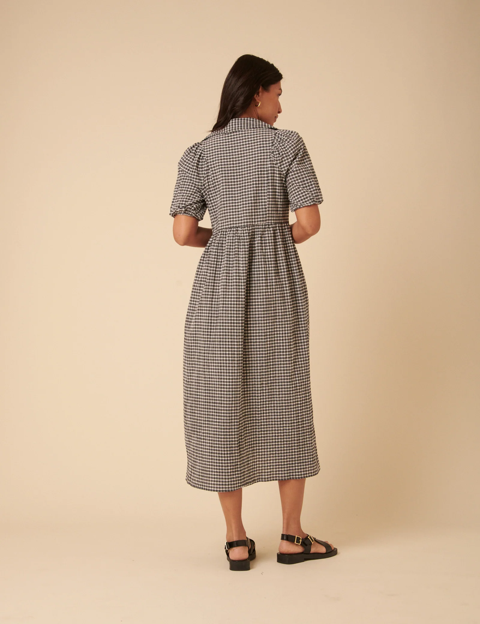 Black Gingham Collared Hebe Midi Dress - Image 5