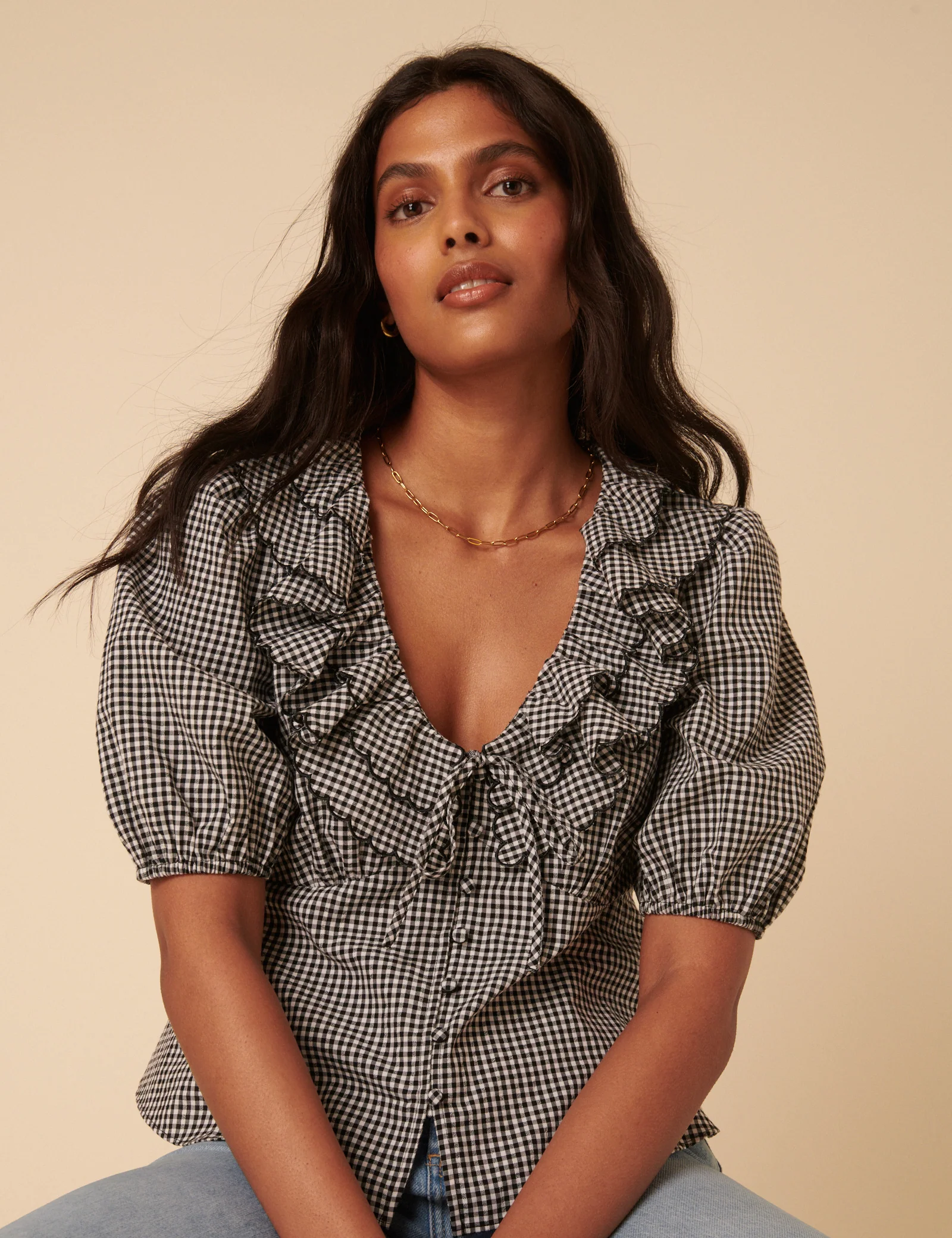 Black Gingham Frill Top - Image 4