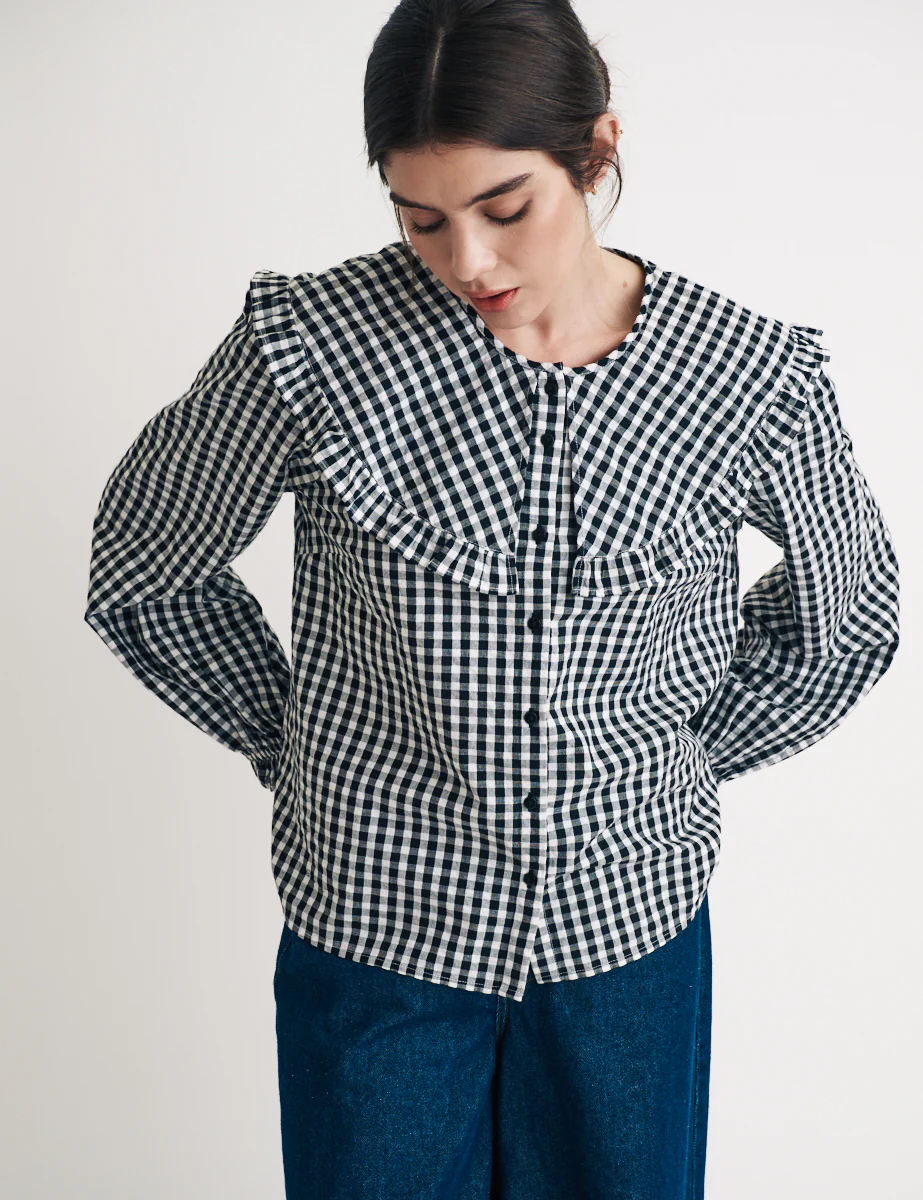 Black Gingham Peter Pan Collar Blouse - Image 4