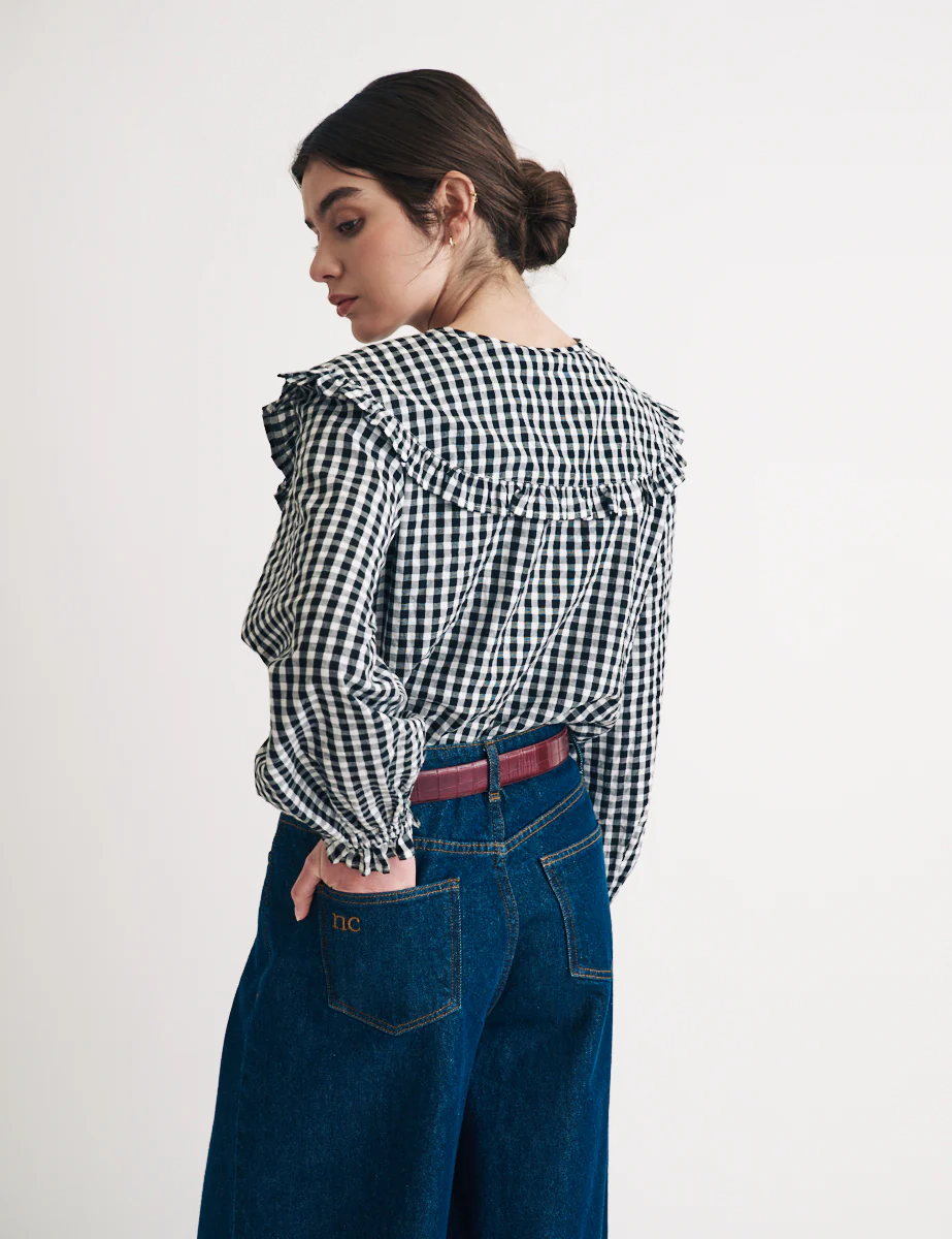 Black Gingham Peter Pan Collar Blouse - Image 5