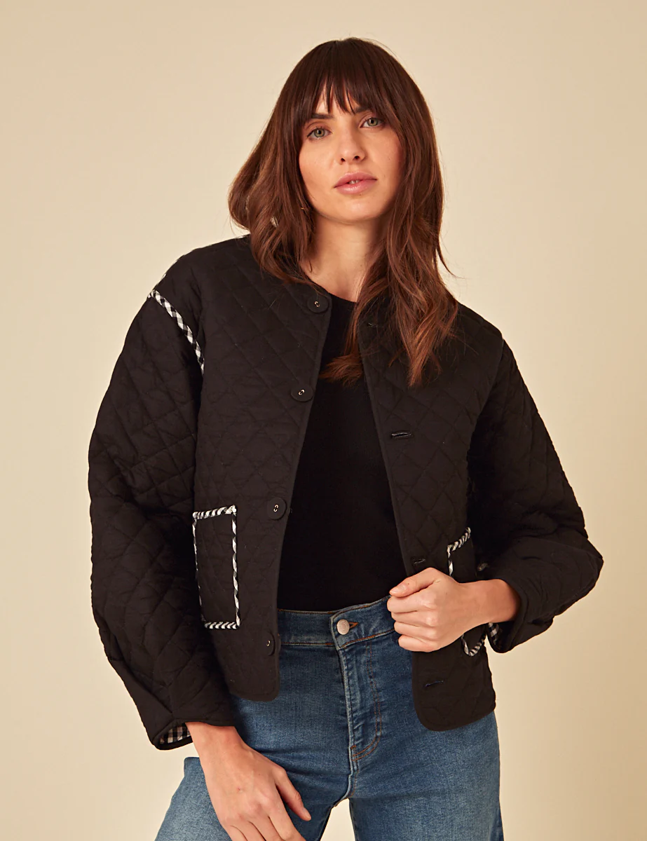 Black Gingham Reversible Quilted Jacket - Image 2