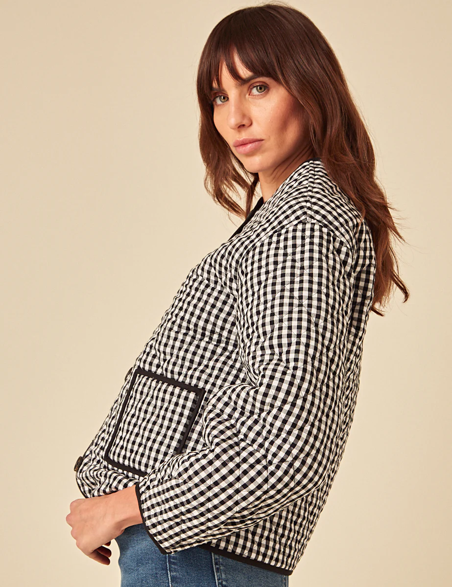 Black Gingham Reversible Quilted Jacket - Image 3