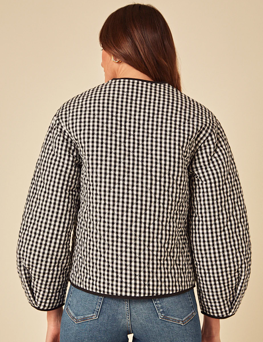 Black Gingham Reversible Quilted Jacket - Image 5