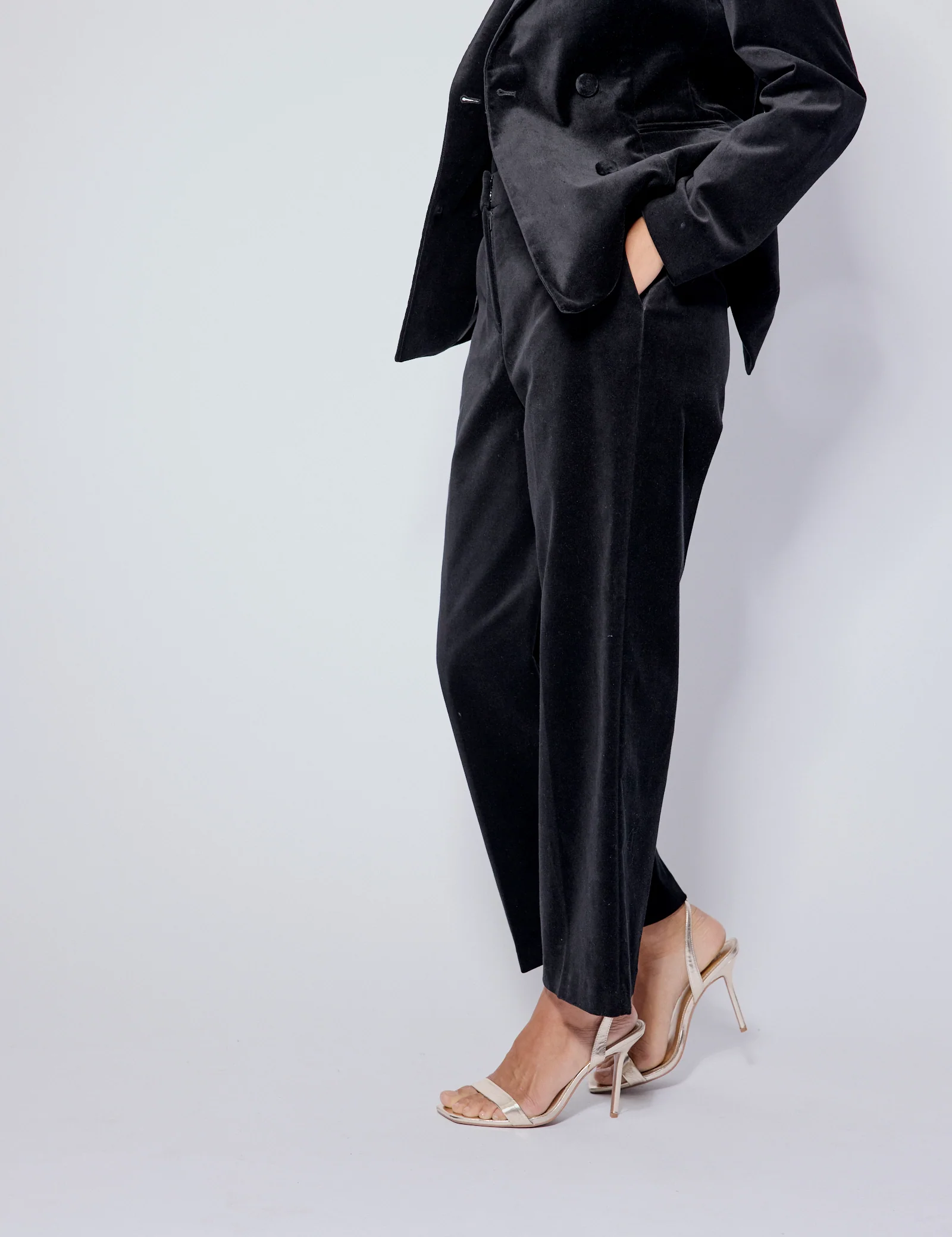 Black High Waisted Velvet Trousers - Image 4