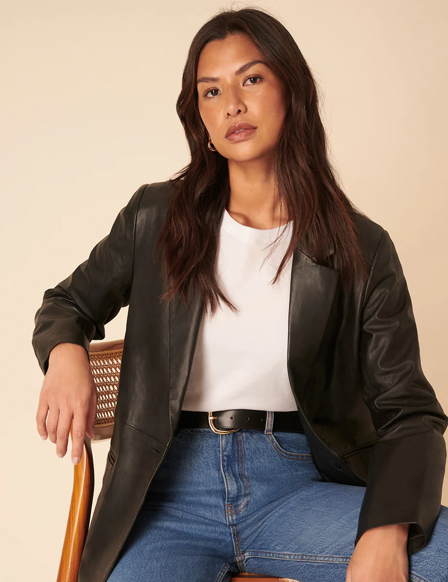 Black Leather Boyfriend Blazer - Image 4