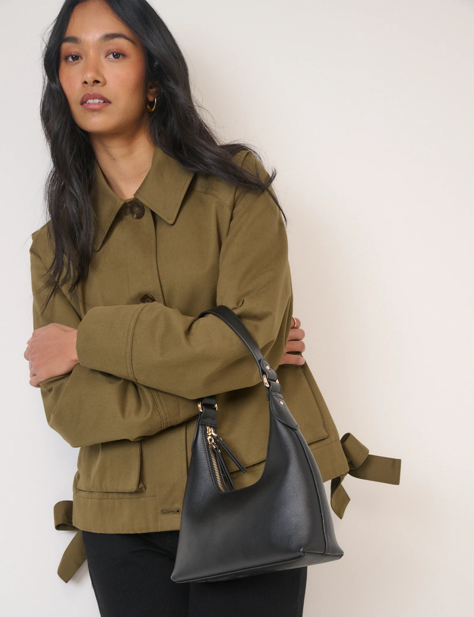 Black Leather Dipped Shoulder Bag - Image 5