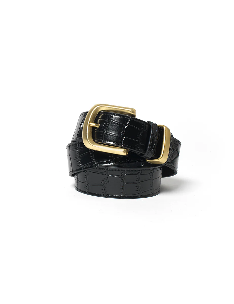 Black Leather Metal Crocodile Belt - Image 3