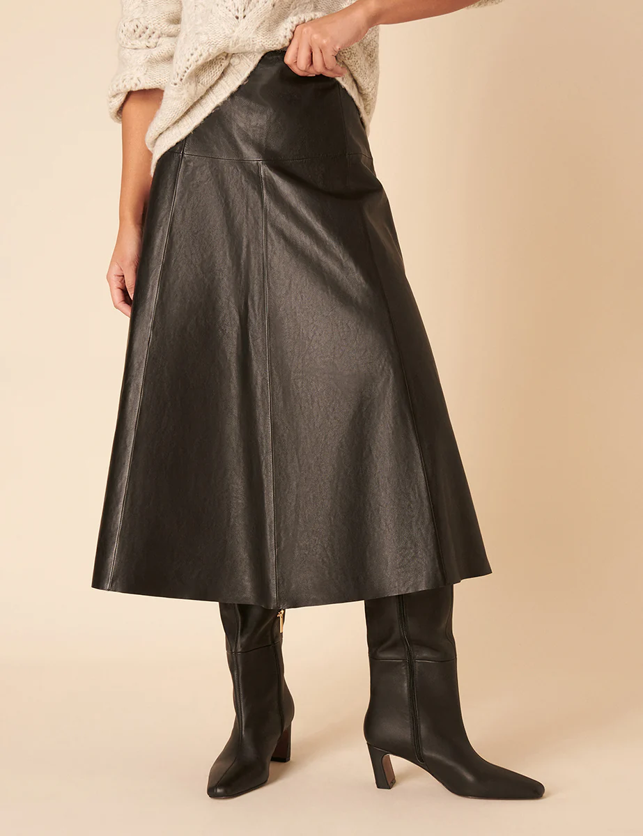 Black Leather Midi Skirt - Image 2