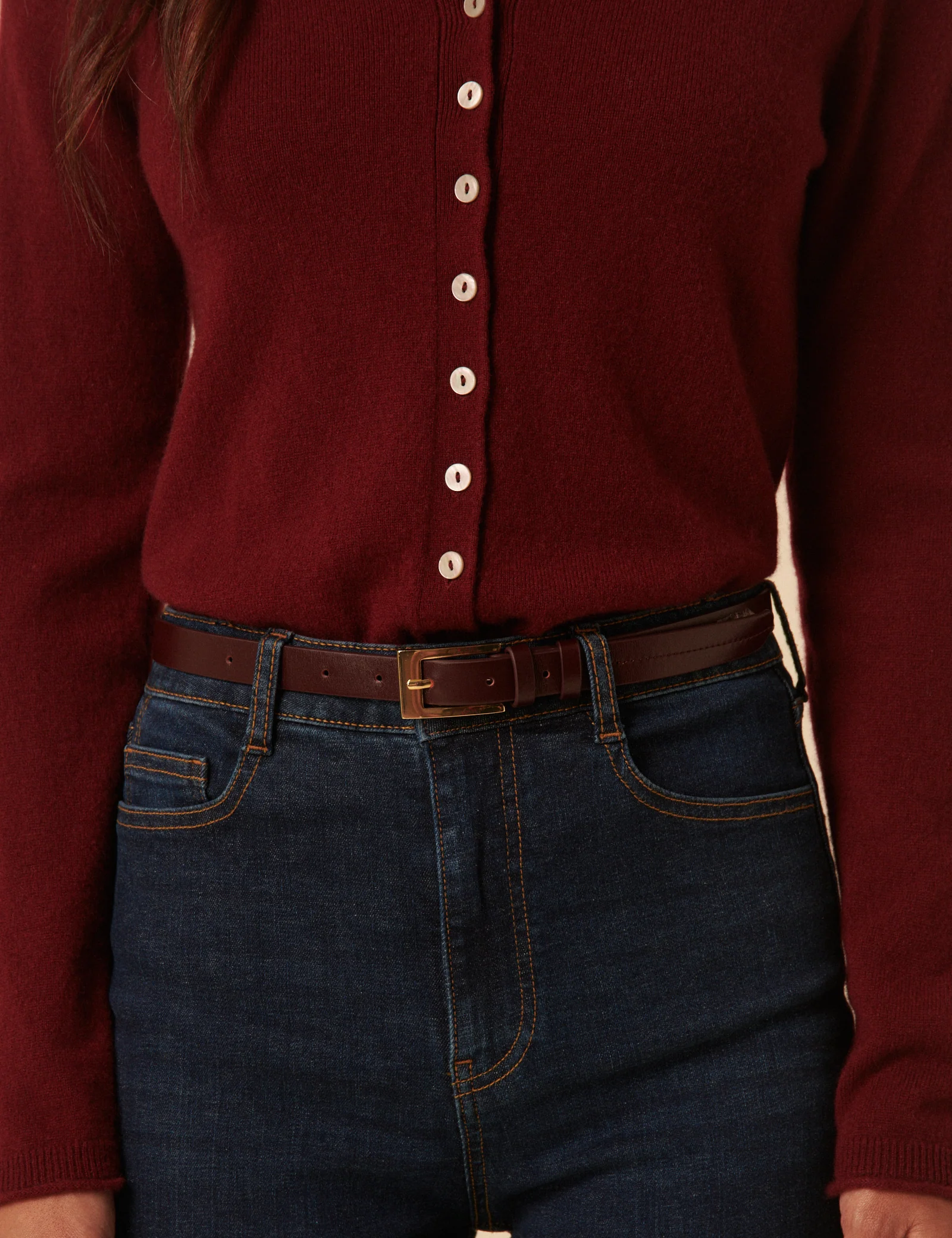 Burgundy Leather Skinny Belt - Image 5
