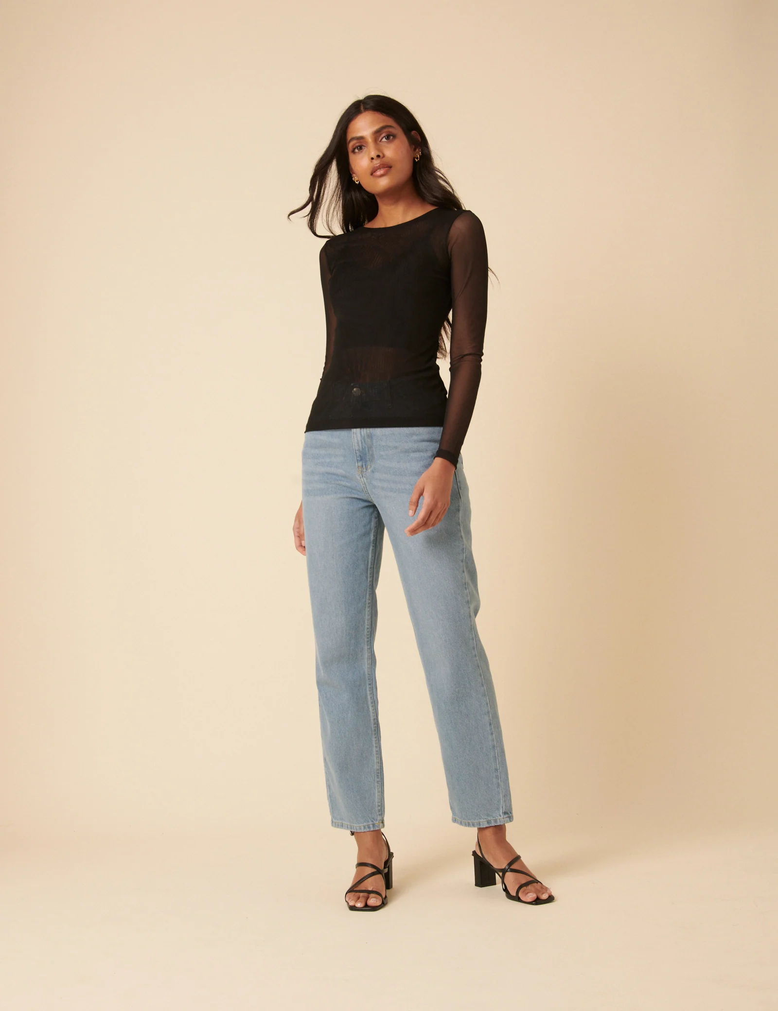 Black Long Sleeve Mesh Top - Image 3