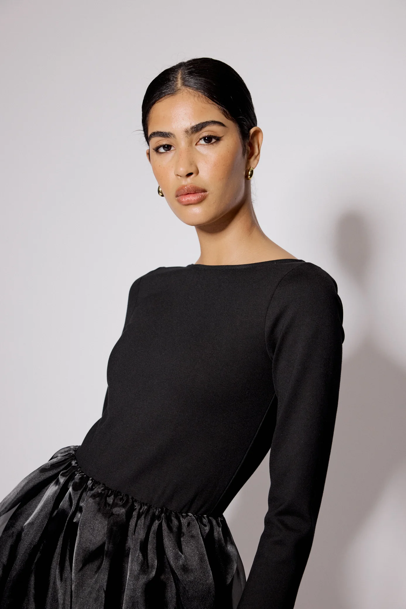 Black Long Sleeve Organza Poppy Mini Dress - Image 2