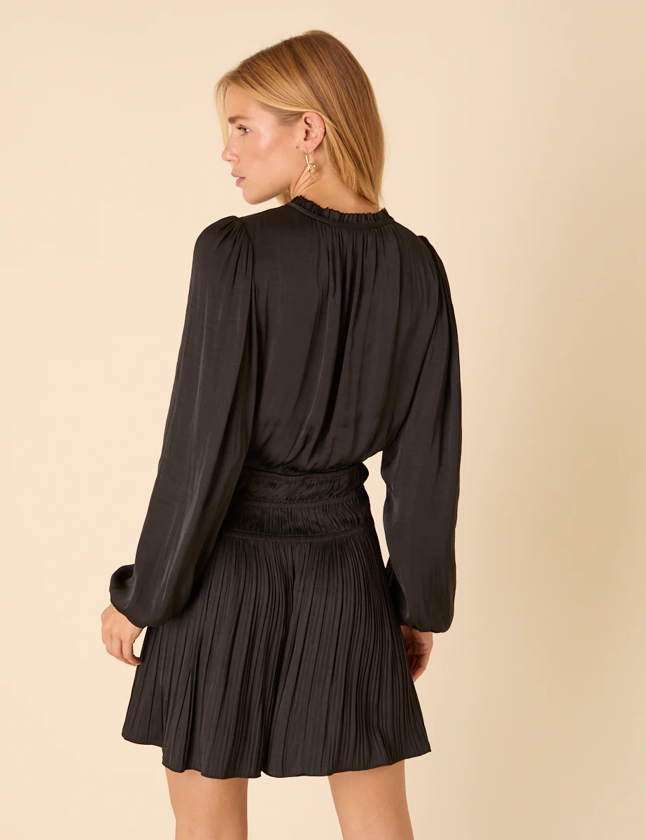 Black Long Sleeve Pleated Pilar Mini Dress - Image 5