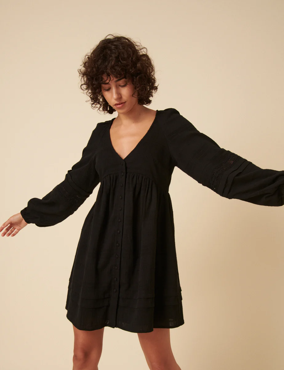 Black Long Sleeve Shanice Mini Smock Dress - Image 3