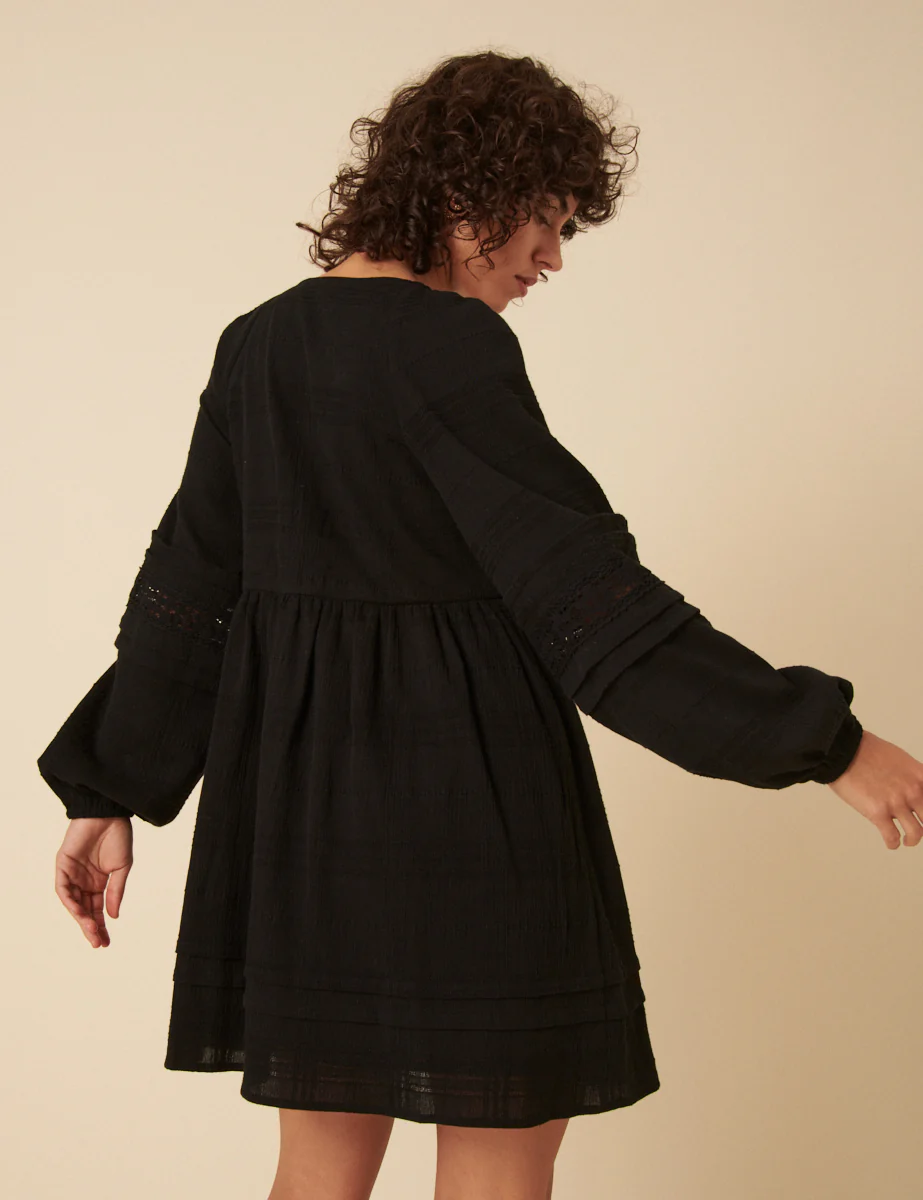 Black Long Sleeve Shanice Mini Smock Dress - Image 4