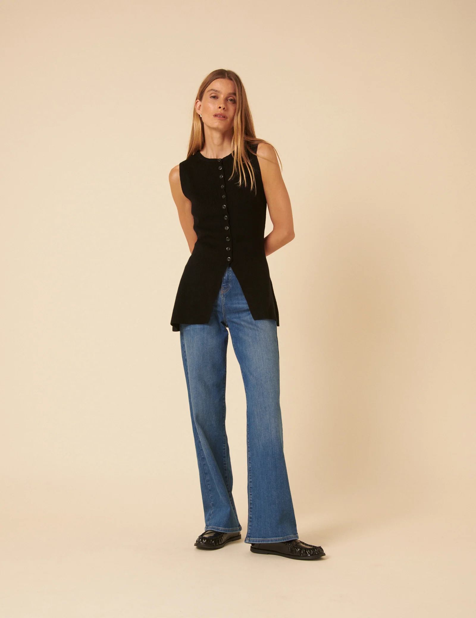 Black Longline Knitted Waistcoat - Image 2