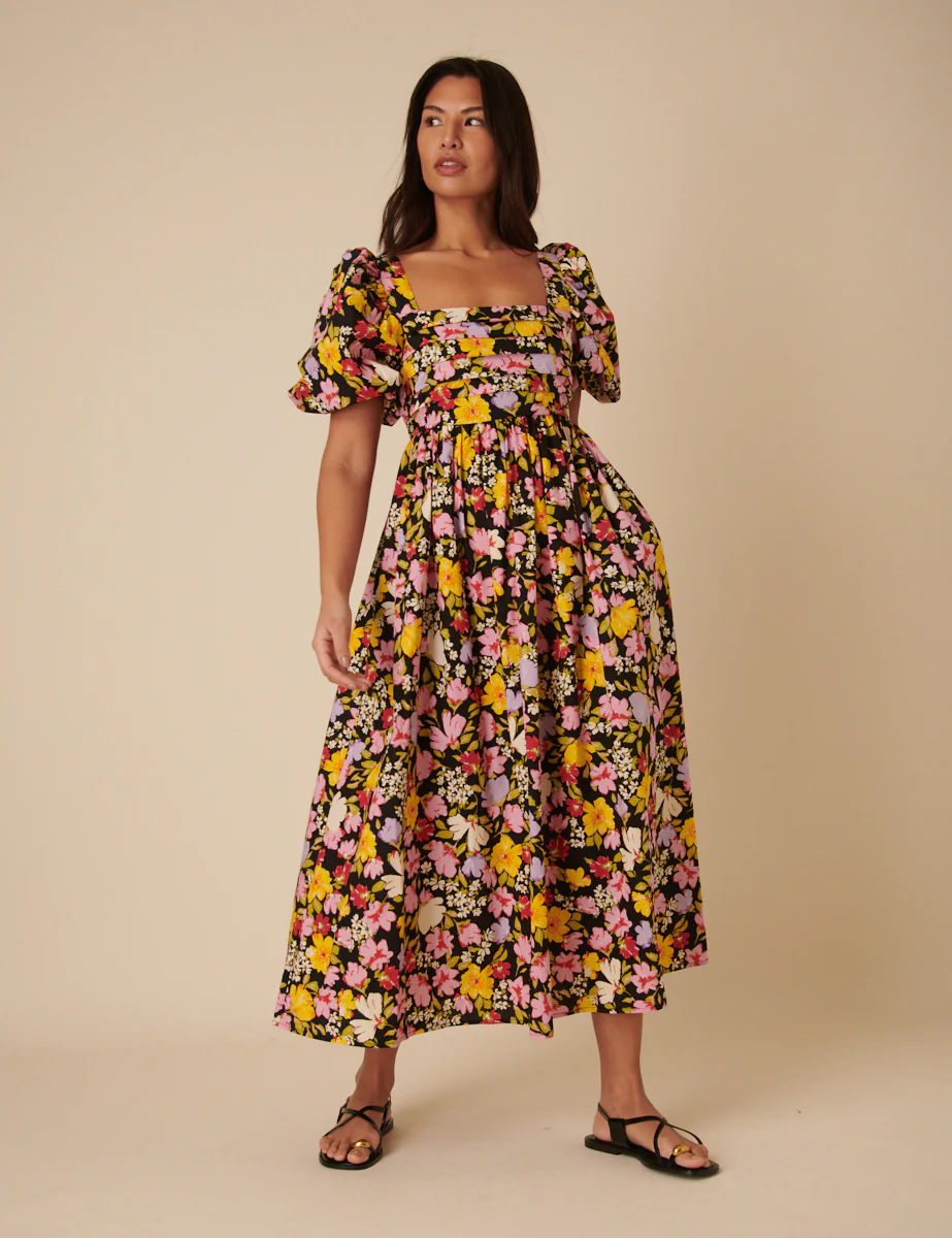 Black Floral Nova Midi Dress - Image 2