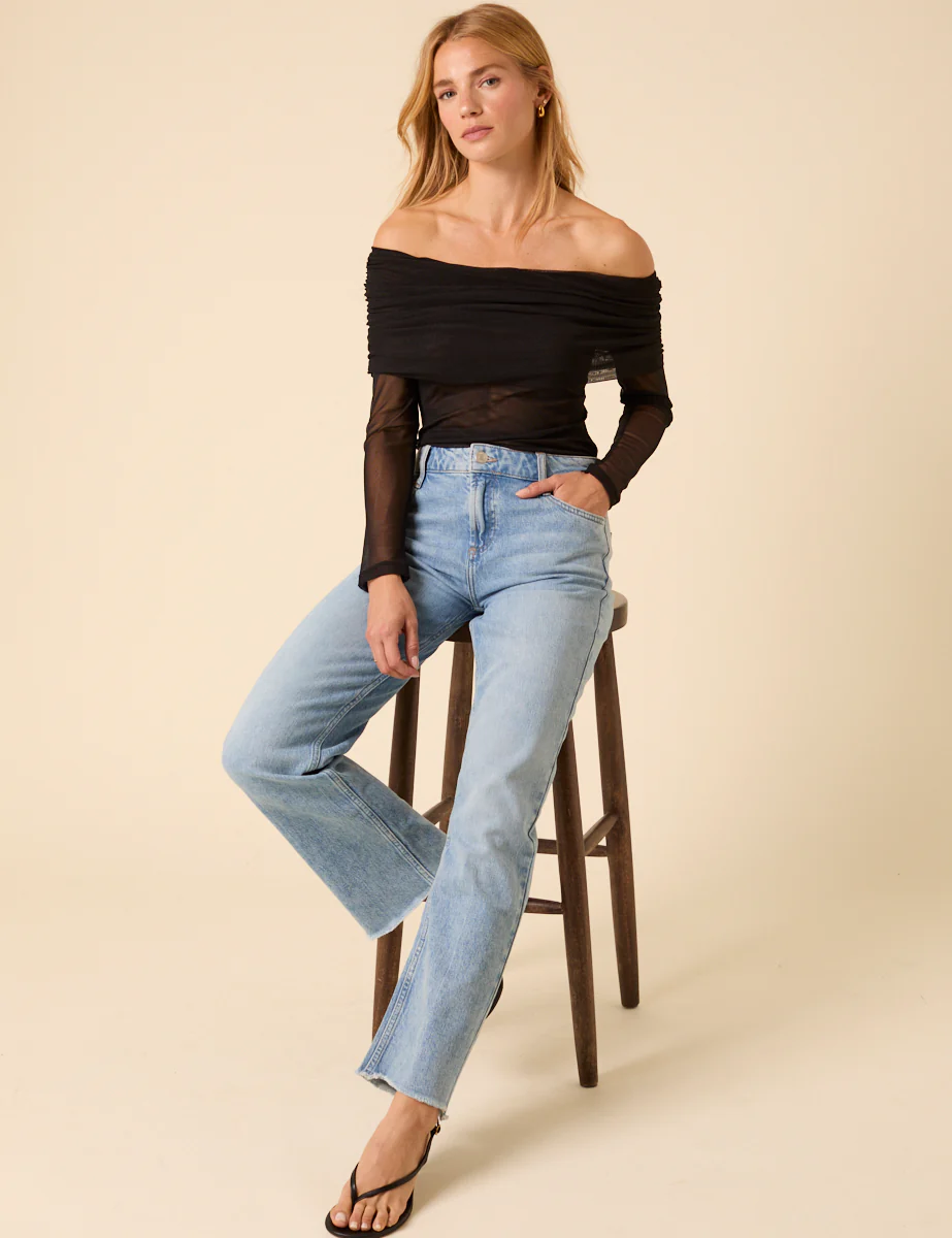 Black Off Shoulder Mesh Top - Image 5