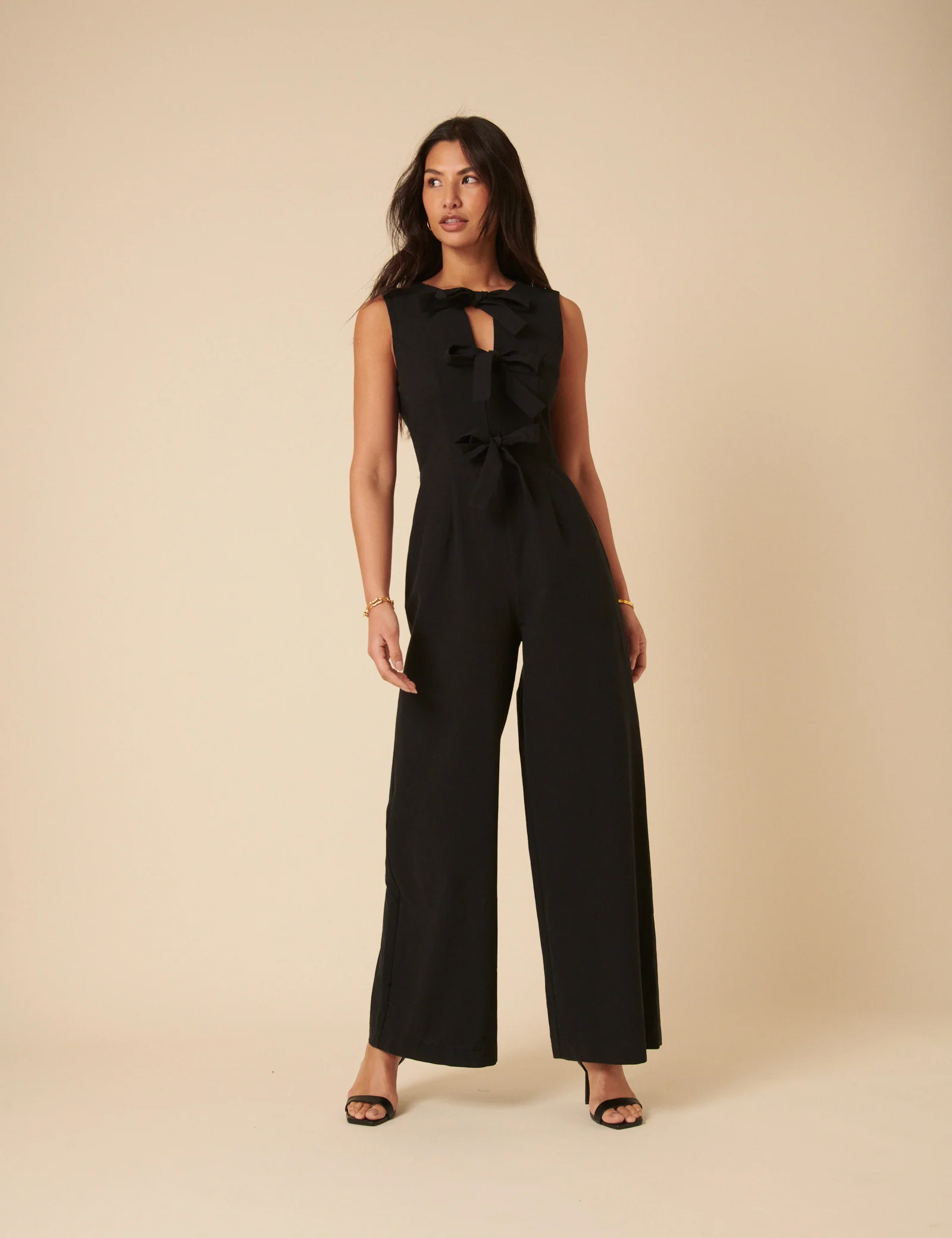 Black Bow Front Bertha Jumpsuit - Image 2