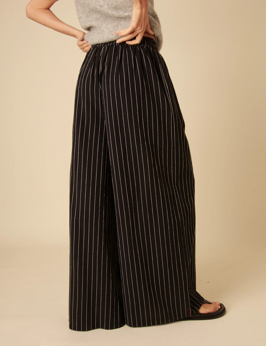 Black Pinstripe Jerrow Wide Leg Trousers - Image 5