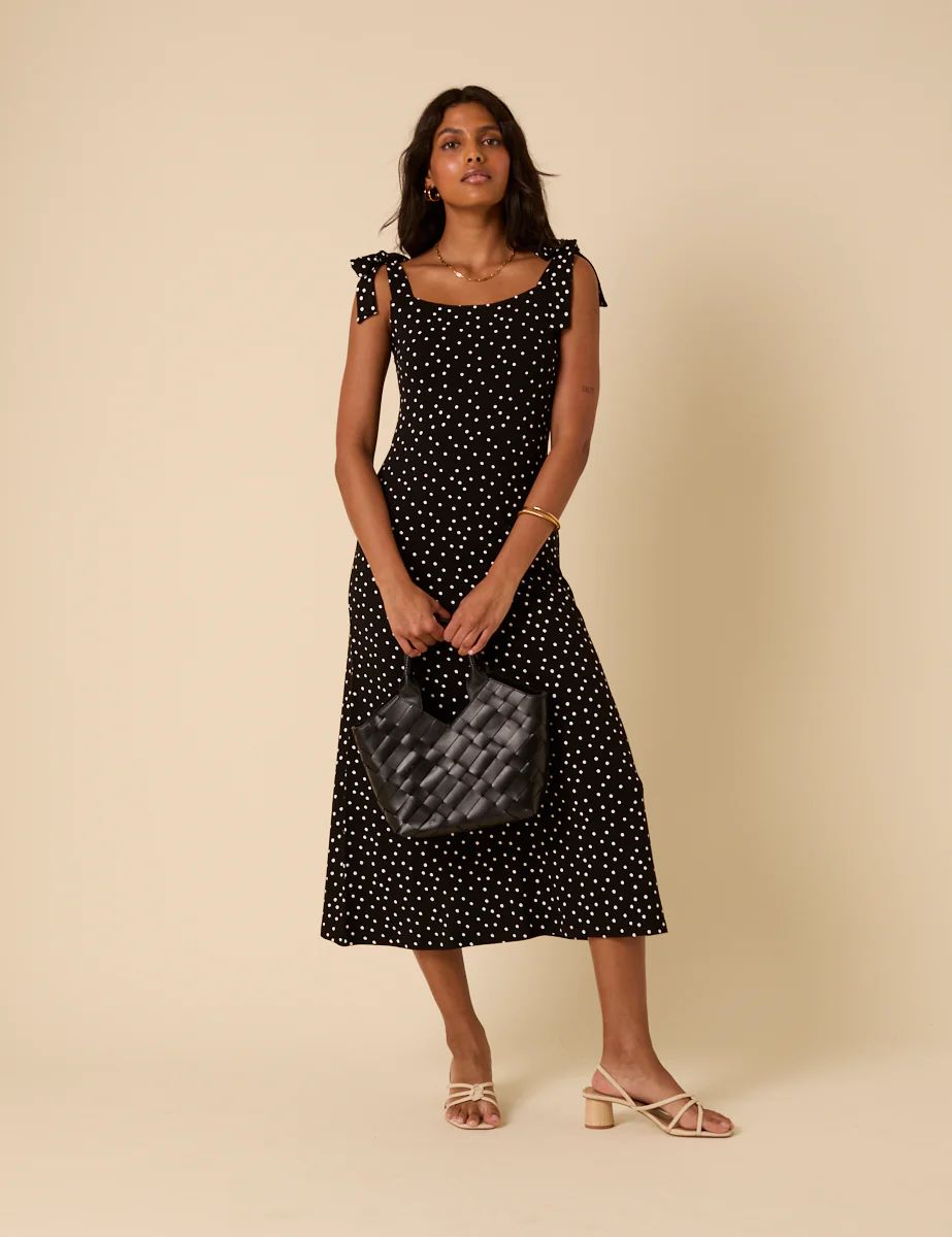Black Polka Dot Adrian Midi Dress - Image 3