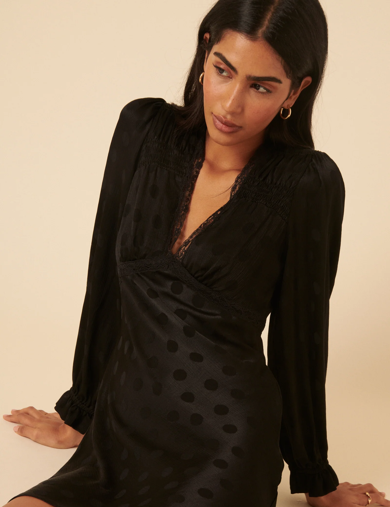 Black Polka Dot Jacquard Angela Mini Dress - Image 3