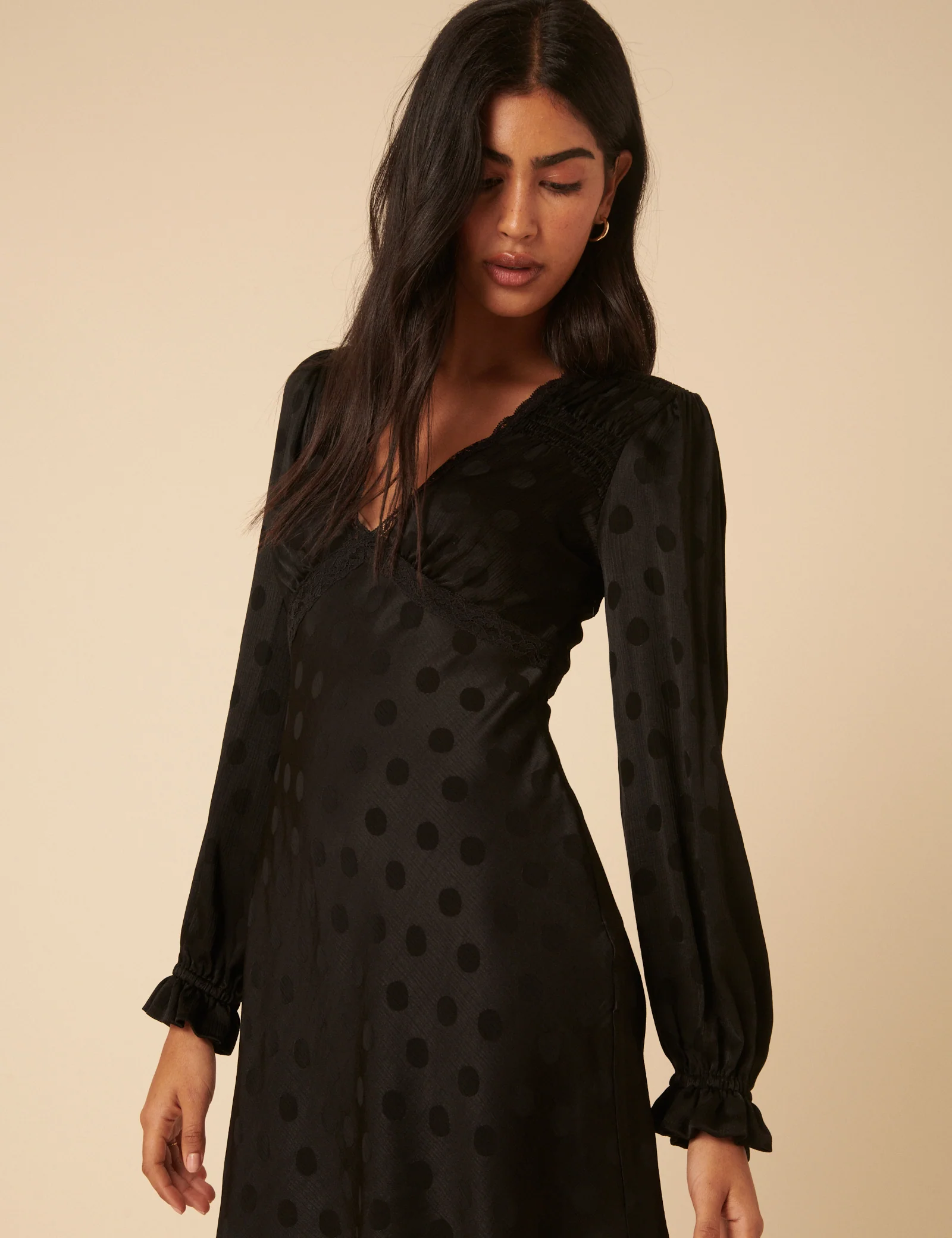 Black Polka Dot Jacquard Angela Mini Dress - Image 4