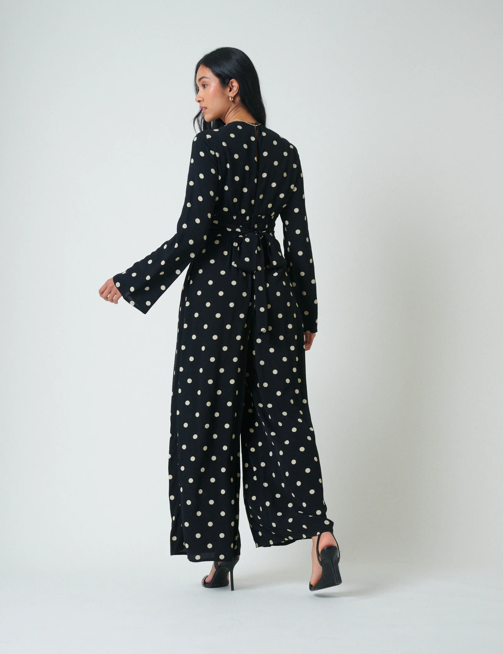 Black Polka Dot Long Sleeve Jumpsuit - Image 5