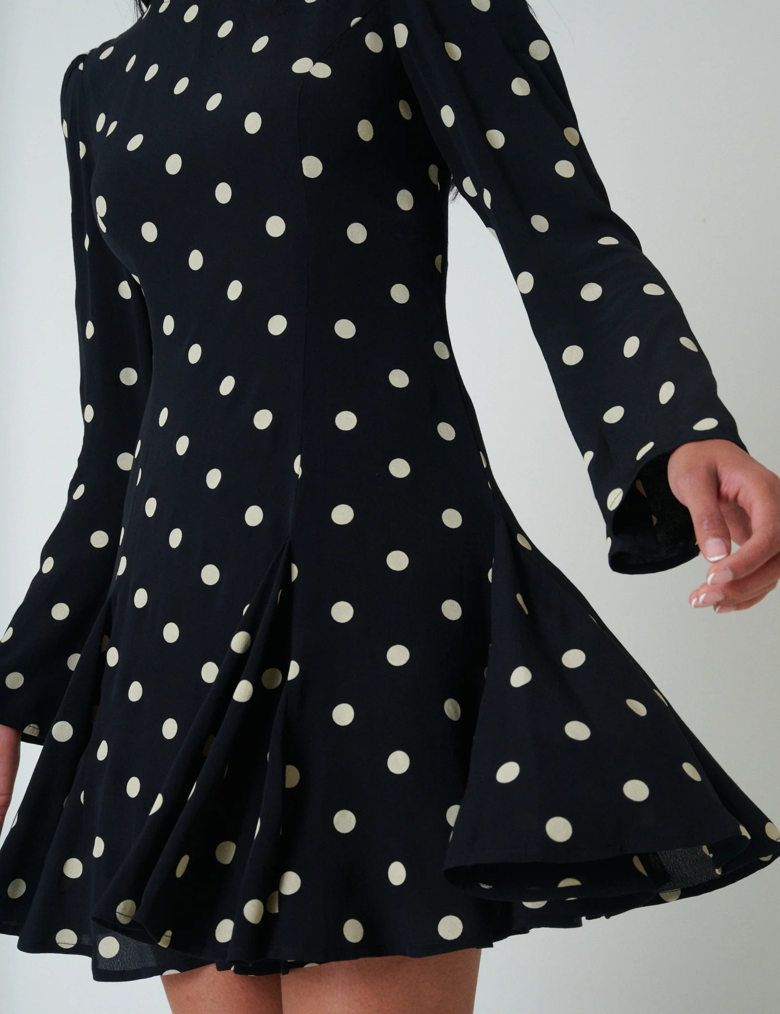 Black Polka Dot Long Sleeve Paris Mini Dress - Image 4