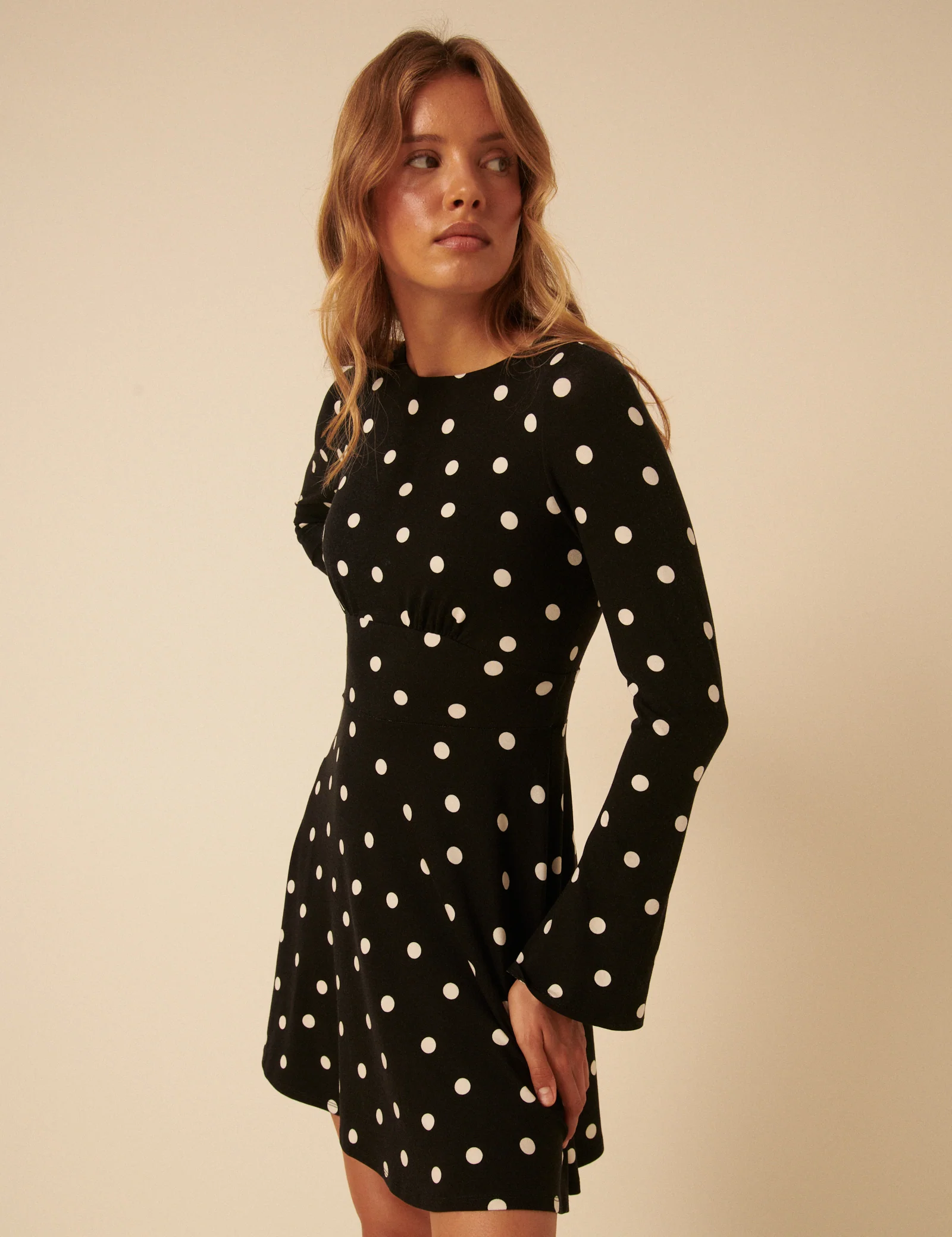 Black Polka Dot Long Sleeve Tate Jersey Mini Dress - Image 4