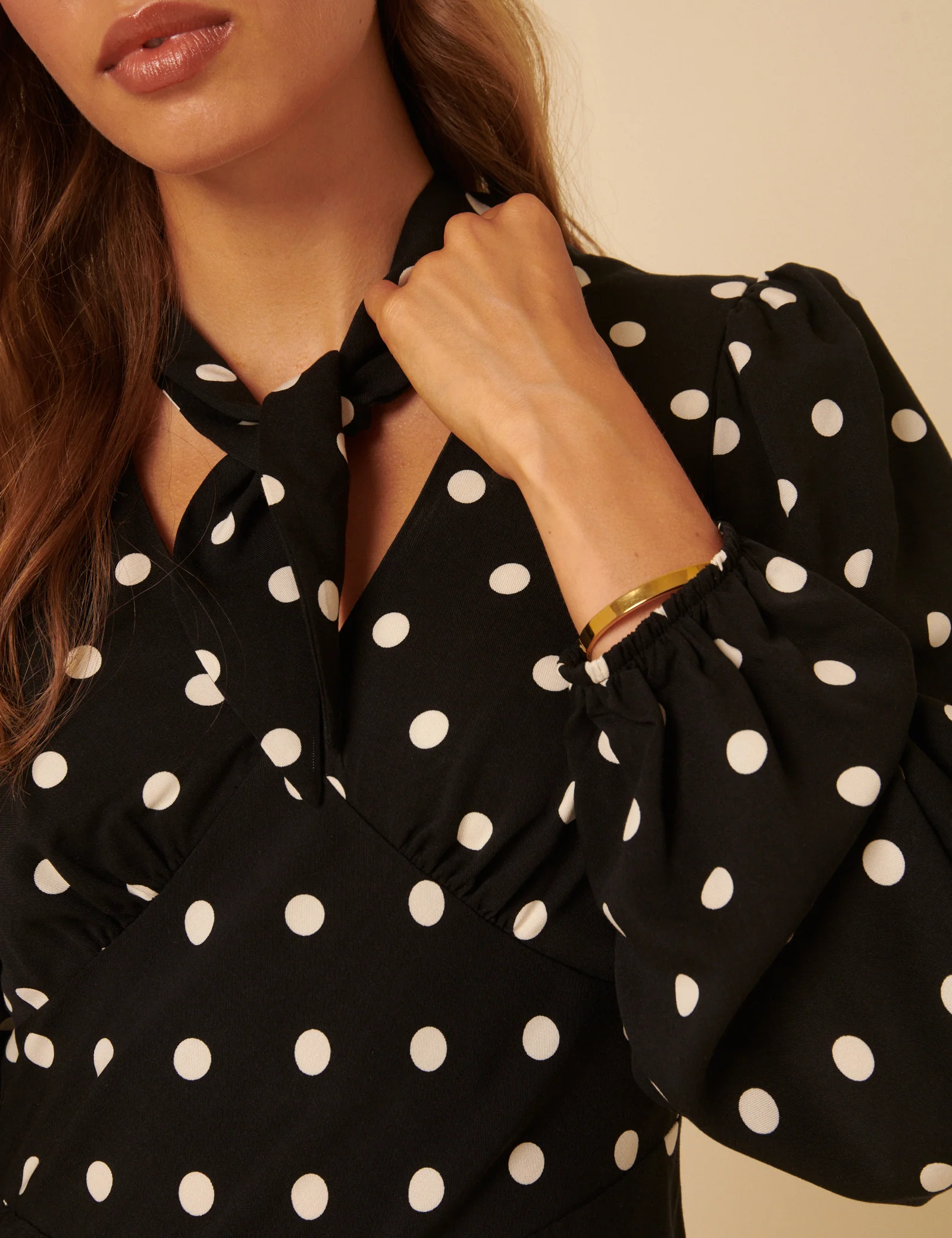 Black Polka Dot Neck Tie Sadie Midi Dress - Image 2
