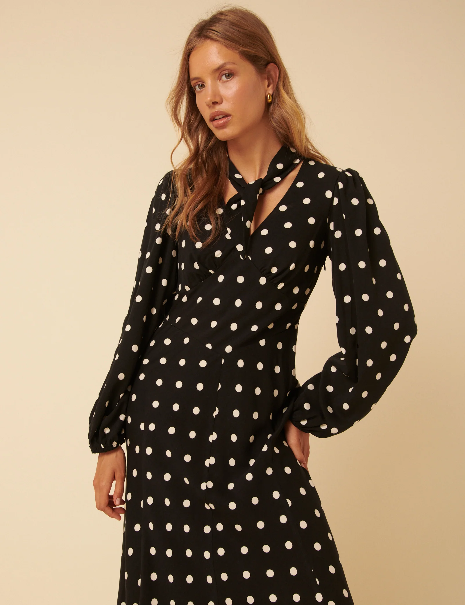 Black Polka Dot Neck Tie Sadie Midi Dress - Image 4