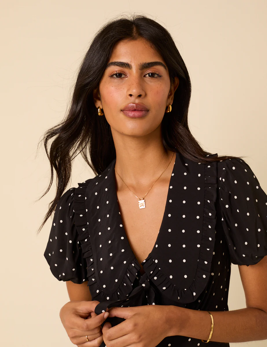Black Polka Dot Puff Sleeve Mini Dress - Image 3